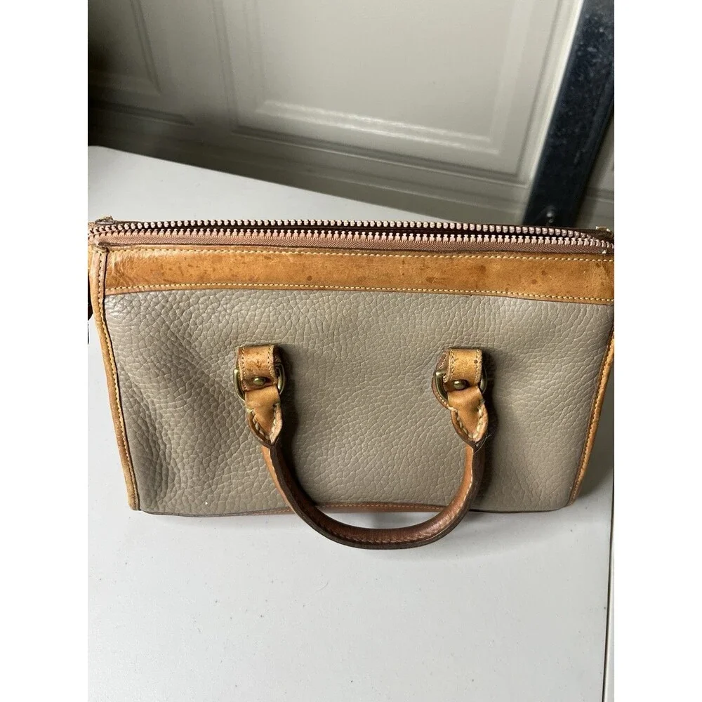 Vintage Dooney & Bourke All-Weather Leather Pebbled Satchel in Taupe and Brown